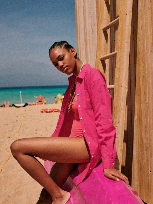 Sezane Maxine Shirt Dress Mini Grenadine Pink Cotton Oversized Button Down S - Image 2
