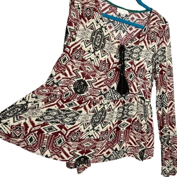 Coco +Jaimeson Boho Tassel Tie Neck Flare Sleeve Blouse - Image 5