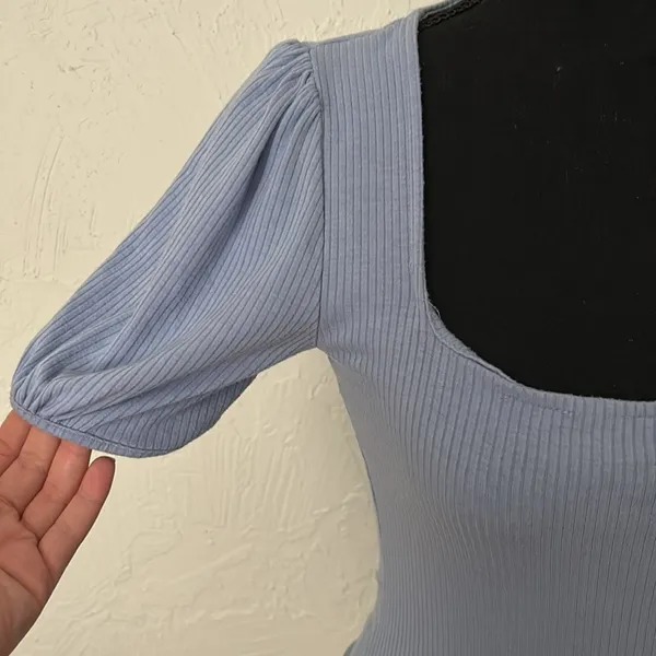 Forever 21 Blue Puff Sleeve Bodysuit with Square Neckline - Image 3