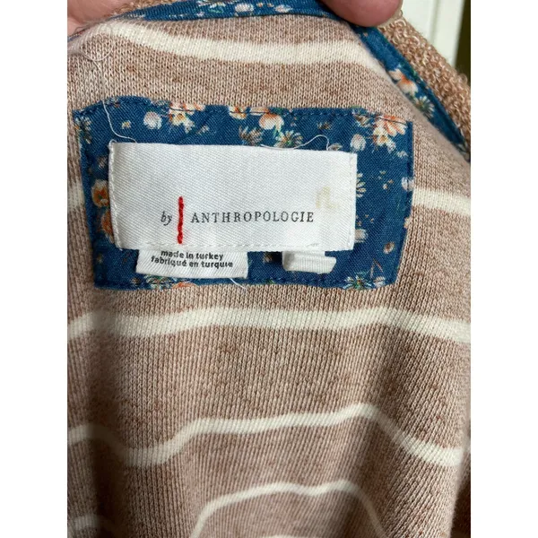 Anthropologie Womens Sweatshirt‎ Size XS Devin Textured Striped Tan Cream - Image 9