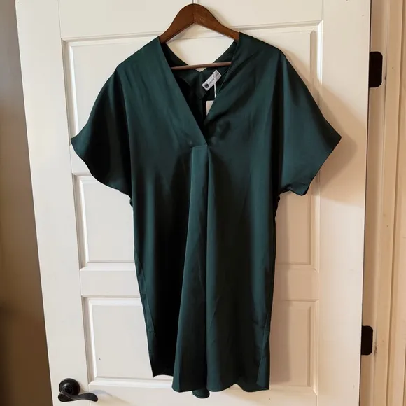 Caryn Lawn Dark Green Satin Shift Dress‎ One Size Fairy Grunge - Image 2