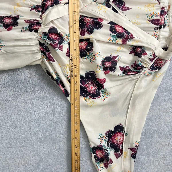 Free People Tuscan Dreams Floral Wrap Blouse BohoPeplum Tie Sleeve Top Cream‎ XS - Image 8