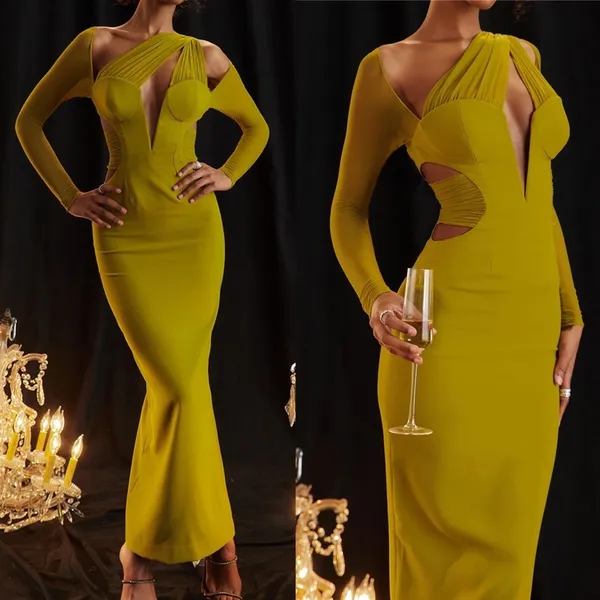 HOUSE OF CB 'Zahra' Chartreuse Plunge‎ Maxi Dress maxi mustard yellow NWOT XS - Image 3