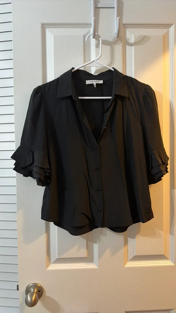 Frame 100% Silk Ruffle Sleeve Black Blouse - Image 6