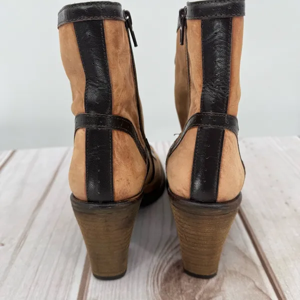 Free People Winding Road Ankle Boots Brown & Black Leather Western Anthropologie - Image 8