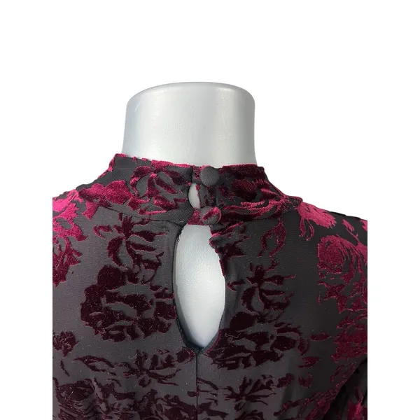 Modcloth Very Visionary Red Velvet Dress Burnout Large Bell Sleeve Edwardian - Image 5