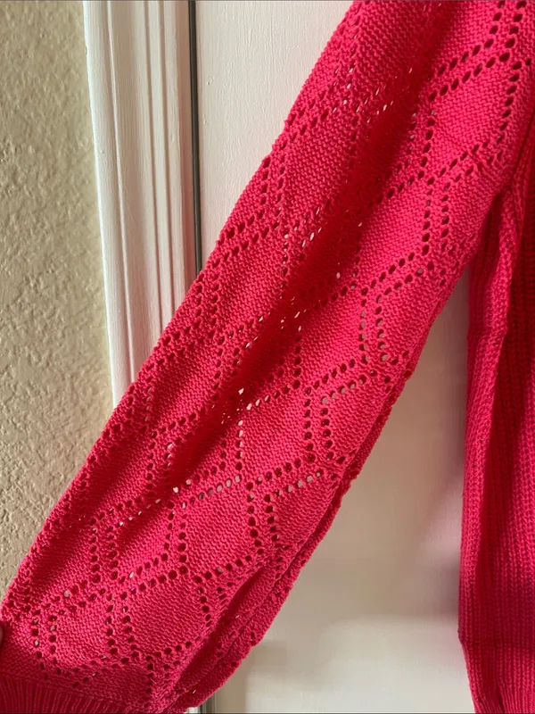 Women’s Hot Pink V-Neck Button Cardigan Sweater - Image 7