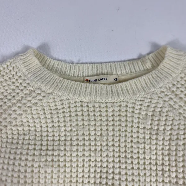 Marine Layer Sweater Womens‎ XS White Waffle Knit Cotton Nylon Wool Crewneck - Image 2