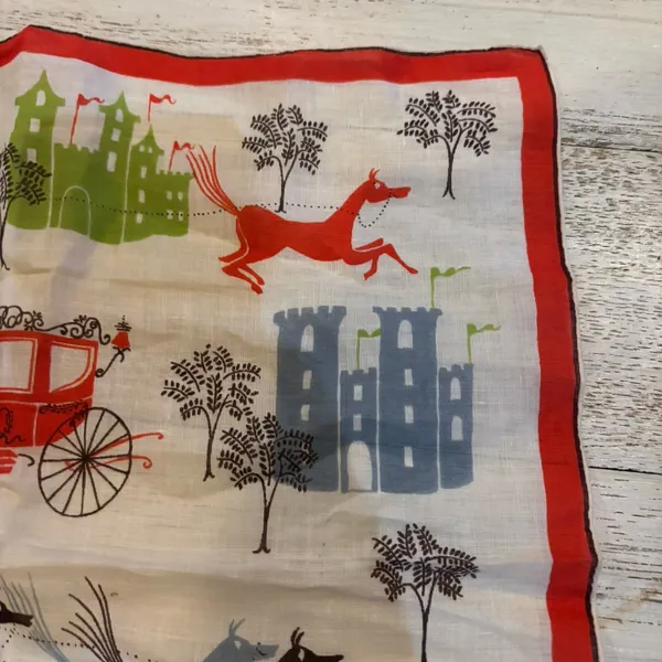 Kimball‎ Pat Prichard Designer Hanky Horses Carriages Castles Original Vintage - Image 6