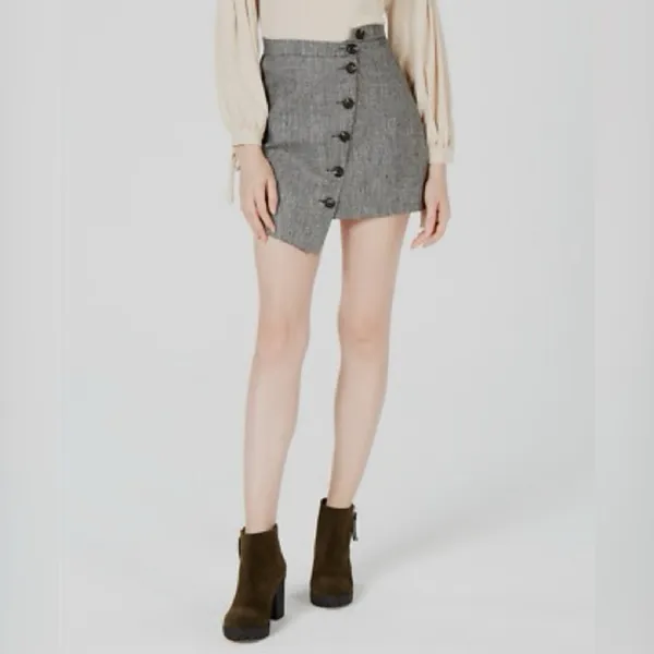 Sage The Label Button Front Asymmetrical Skirt Grey‎ Plaid XL NWT - Image 2