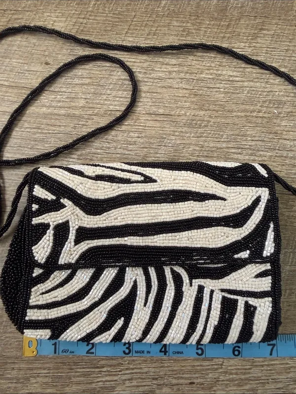 Inge Christopher Black and White Zebra Beaded Crossbody Bag - Image 3