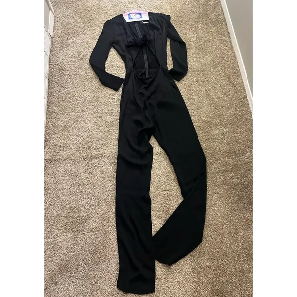 $258 Reformation Cut Out Tie Front Jumpsuit Black 4 - Image 8