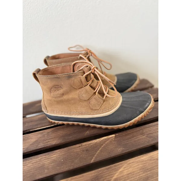 SOREL Out N About Waterproof Brown Leather & Rubber Lace Up Duck Boots Size 9 - Image 5