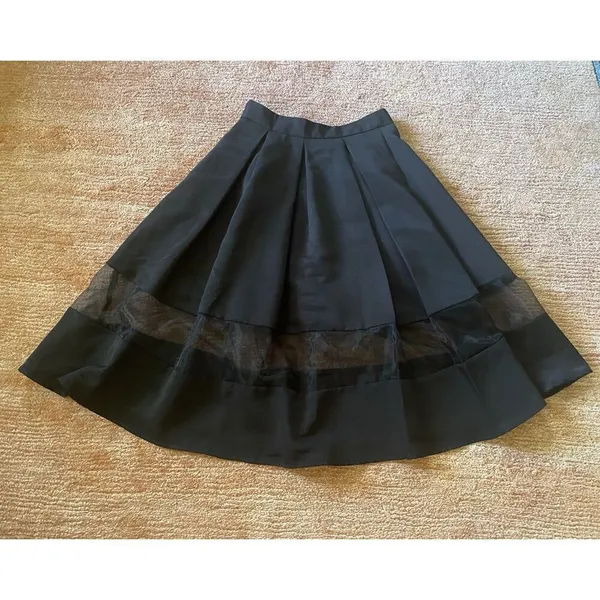 EXPRESS Black A-Line Midi SKIRT with Sheer Panel Details Size XS NWOT - Image 9