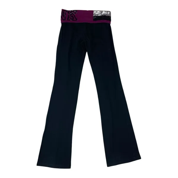 Victoria's Secret Pink Yoga pants size XS sequin y2k flare leggings black purple - Image 10