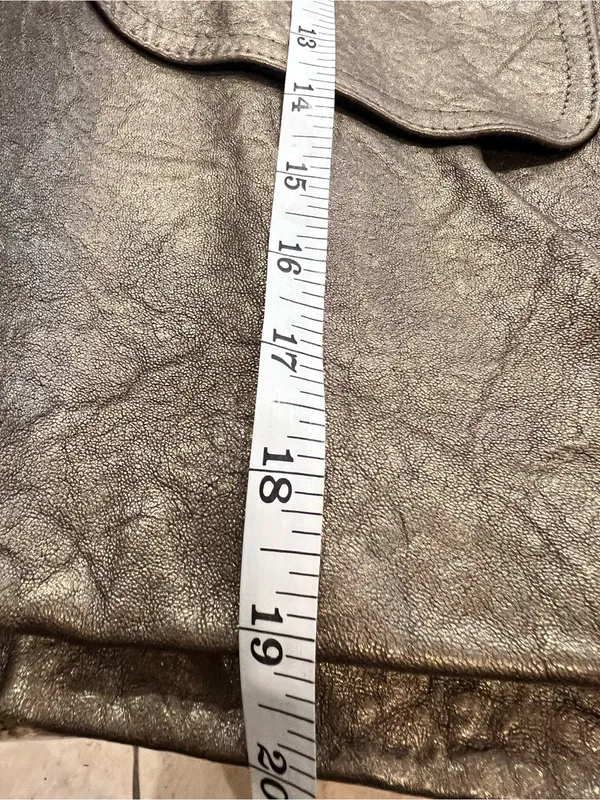 PI Poleci Metallic Bronze Thick Leather Cropped Jacket Small NWOT Tan - Image 11