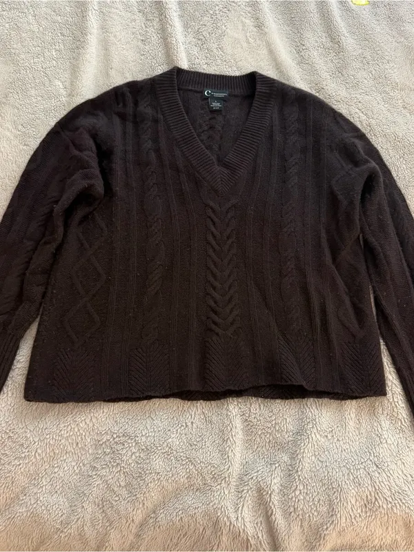 C by Bloomingdale’s Cable Knit Cashmere Sweater Brown Size L - Image 2