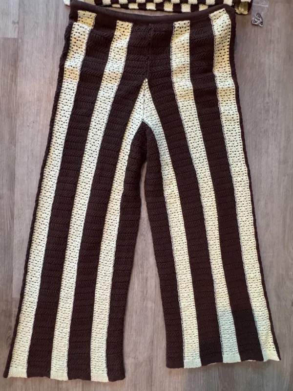 Free People Free-est Joan Fauxchet Crochet Top/Pants Set M Brown Stripe - Image 11