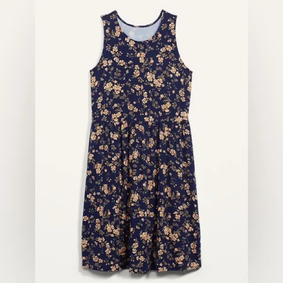 Old Navy Blue Floral Sleeveless Jersey Knit Seamed Waist Swing Dress - size XL - Image 8