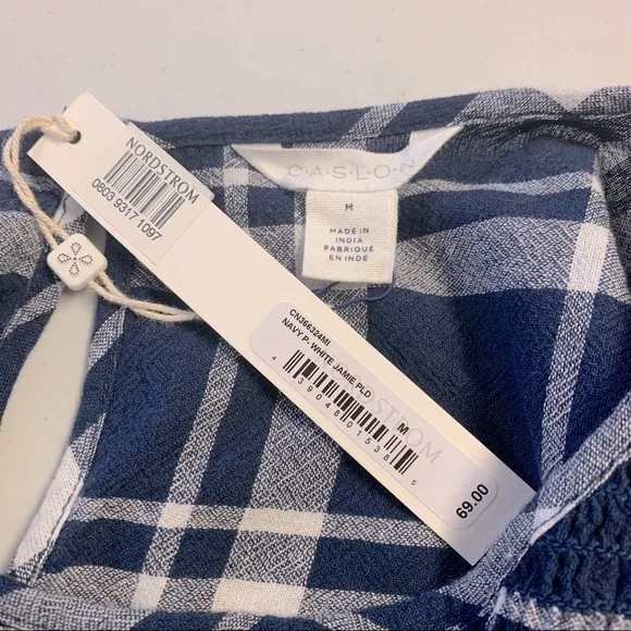 Caslon Plaid‎ Smocked Peplum Bell Sleeve Top Size M - Image 10