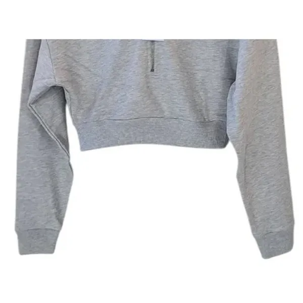 NWT WeWoreWhat Cropped Half Zip Fleece Cotton Hoodie Long Sleeve XS Heather Grey - Image 4