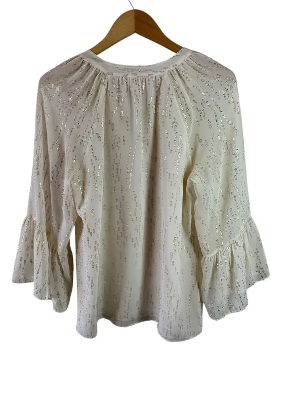 Lilly Pulitzer Coconut White Silk Gold Metallic Matilda Top Flounce M - Image 5