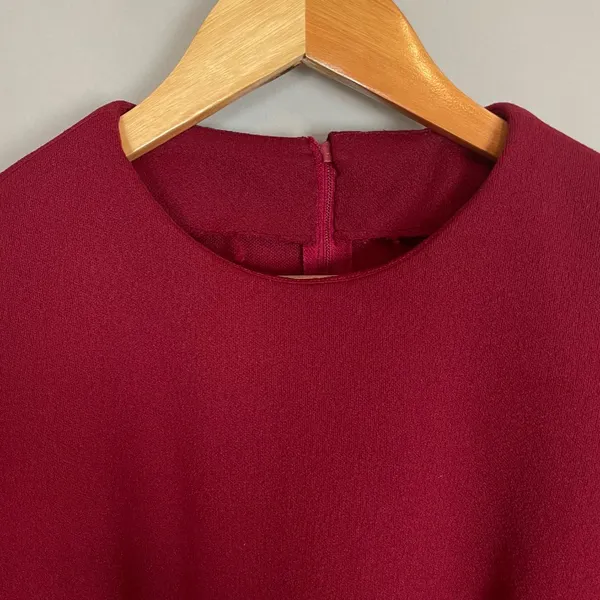 Vintage Handmade Dress‎ Sheath Red Burgundy Short Sleeves Crepe Women Classic - Image 10