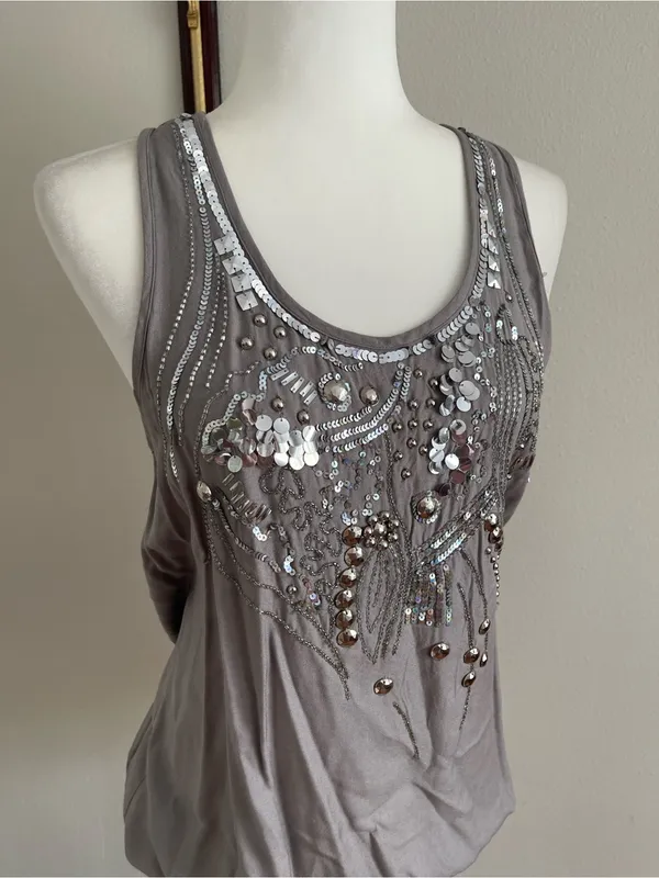 Charming Charlie Grey Sequin & Bead Embellished Tank - Image 3