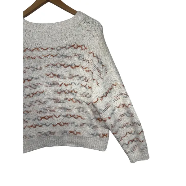 Altar'd State‎ Knit Geometric Pullover Cream Cozy Textured Relaxed Sweater L - Image 8