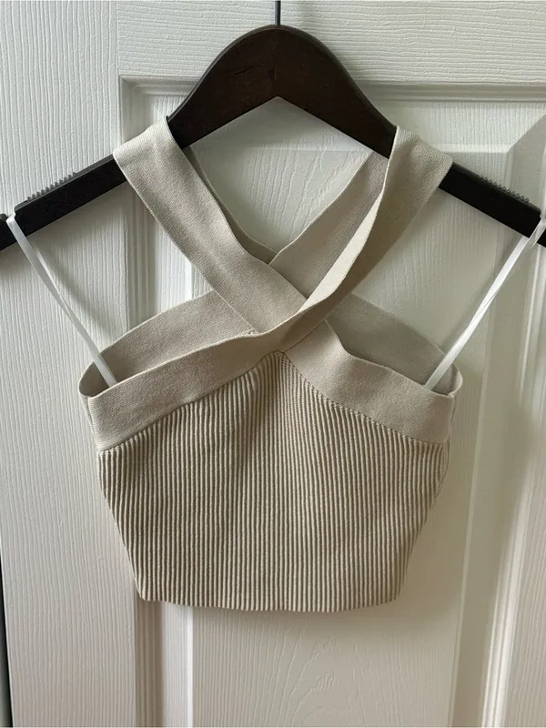 Aritzia Babaton Sculpt Knit Crossover Tank in Beige - Image 3