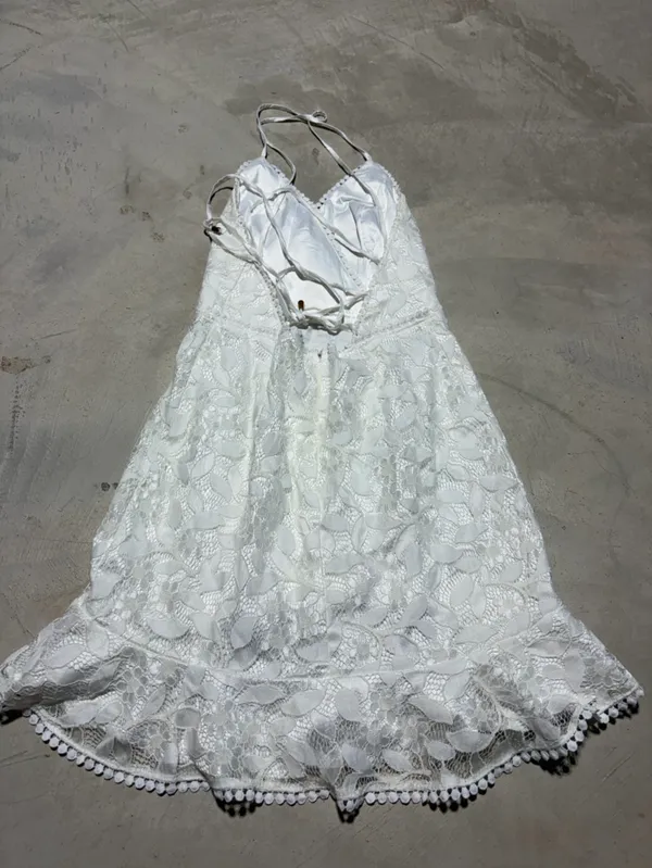 Saints + secrets White Lace Spaghetti-Strap Mini Dress medium bridal - Image 3