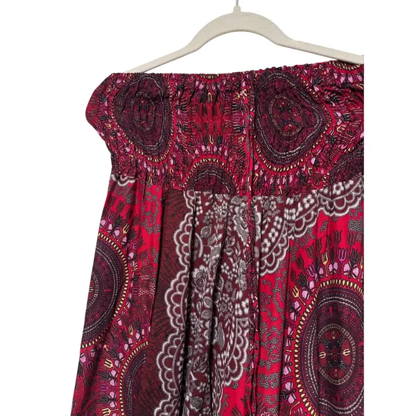 Bohemian Red Patterned Strapless Jumpsuit Small - Image 3