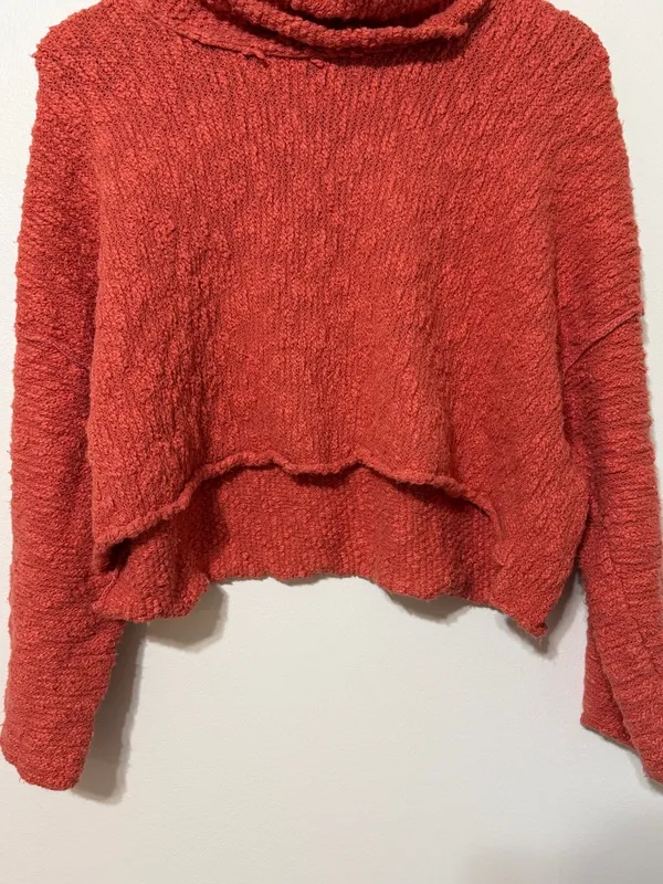 Free People Big Easy Cowl Neck Sweater Small Oversized Burnt Orange Fall EUC - Image 6