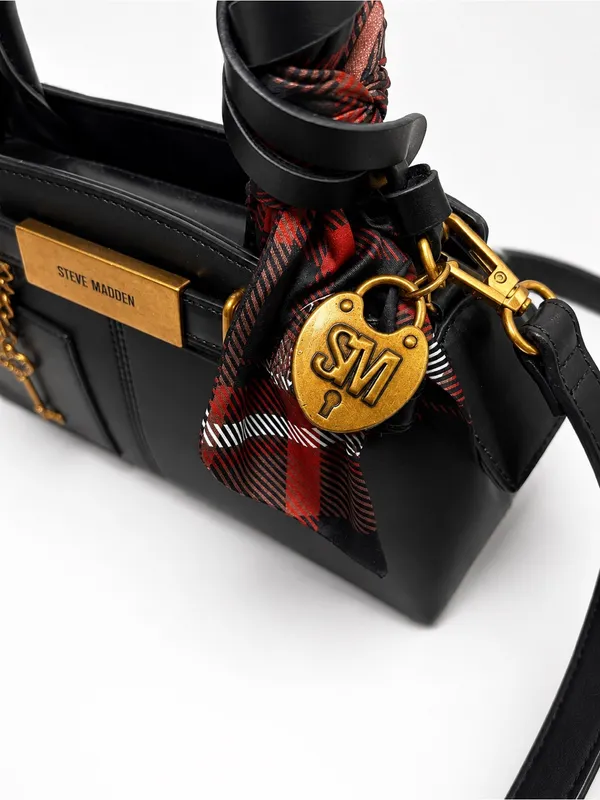 👜Steve Madden | Black Satchel with Red Plaid Scarf Accent👜 - Image 4