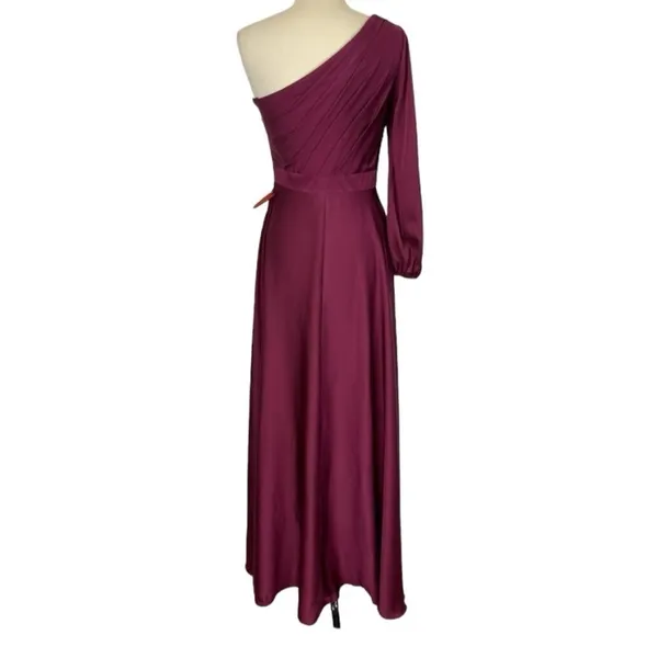 Mac‎ Duggal High Low One Shoulder Flowy Gown Maxi Dress 49141 Berry Size 8 NWT - Image 8