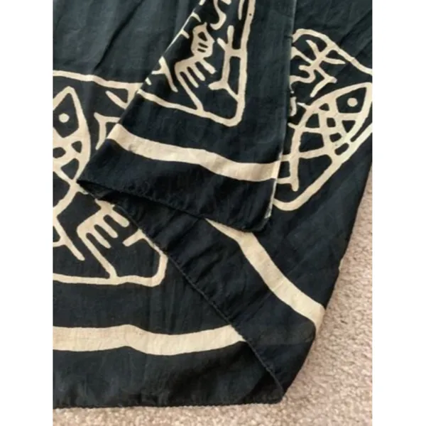 Fabric Souvenir Rectangle Beach Boho Hippy Fish Black Tan Symbols 3.5ft … - Image 6