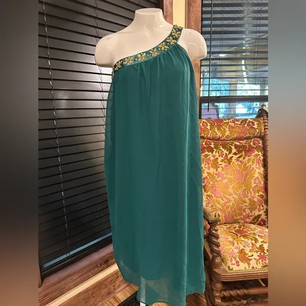 Ever Pretty Emerald Green One Shoulder Beaded Grecian Mini Dress Boho Resort - Image 3
