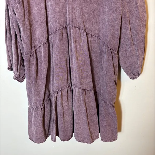 Talulah Purple Tiered Dress Long Sleeve V Neck Casual Cotton Size Medium‎ - Image 3