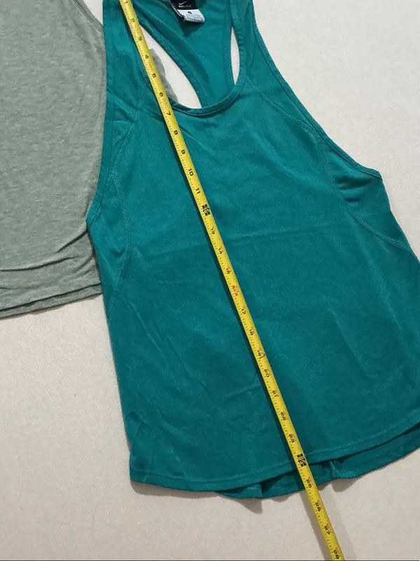 Nike and Gap Teal Racerback Tank Top with Heathered Sage Crop Layer - Image 5
