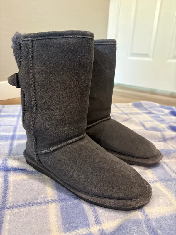 Bearpaw Grey Suede Leather with Knit Detail Boots - Image 2
