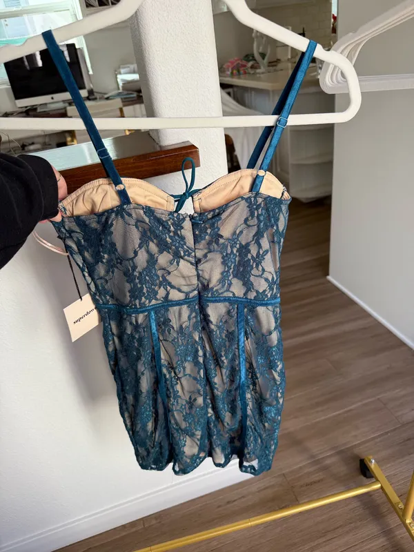 Super down blue lace mini dress  - Image 2