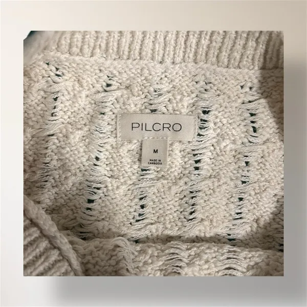 Pilcro Anthropologie M Cream Tan Stripe Cable Knit Sweater Oversized‎ Cozy Cabin - Image 7