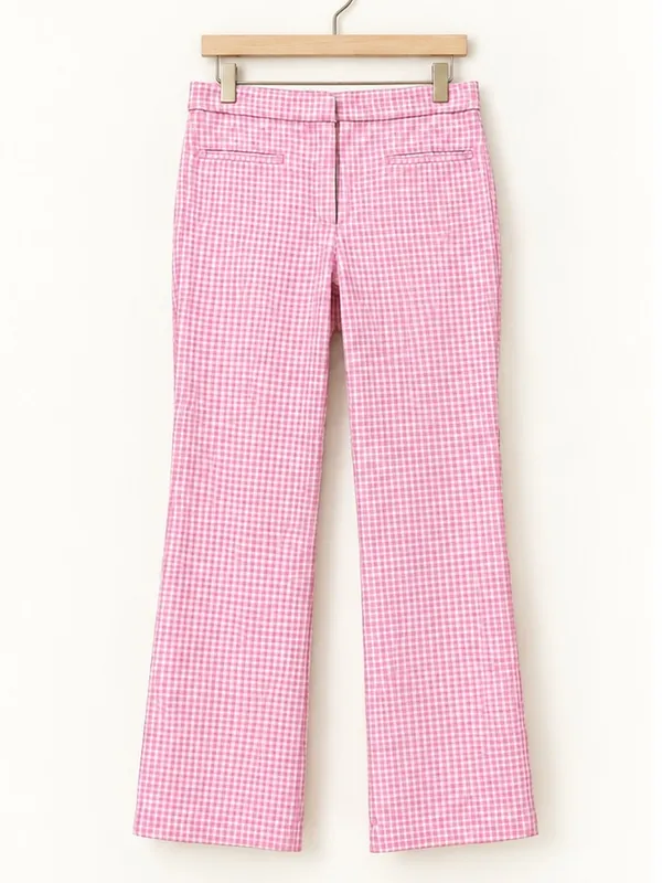 Zara Pink/White White Gingham Tweed-Like High Rise Skinny Bootcut Dress Pants M - Image 2