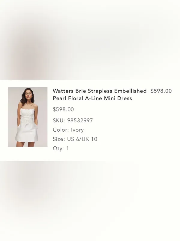 Watters Brie Strapless Embellished Pearl Floral A-Line Mini Dress - Image 4