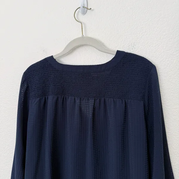 [Ann Taylor] Navy Blue V-Neck Chiffon Blouse 3/4 Length Sleeves Work Sz Large L - Image 4