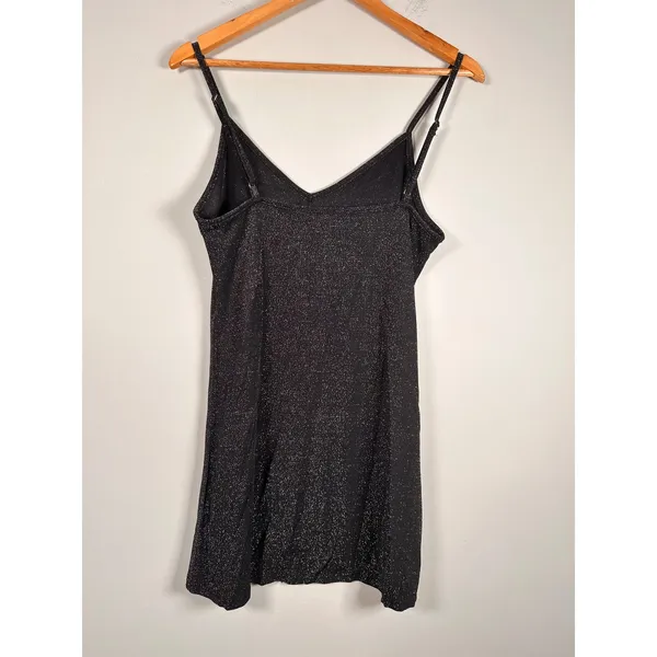 Brandy Melville Mini Dress Women One Size Black Sparkly Metallic Spaghetti Strap - Image 3