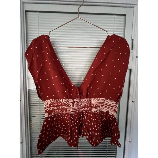 Free People Babylon River Polka Dot Tank Size Small‎ Rust Red Sleeveless - Image 7