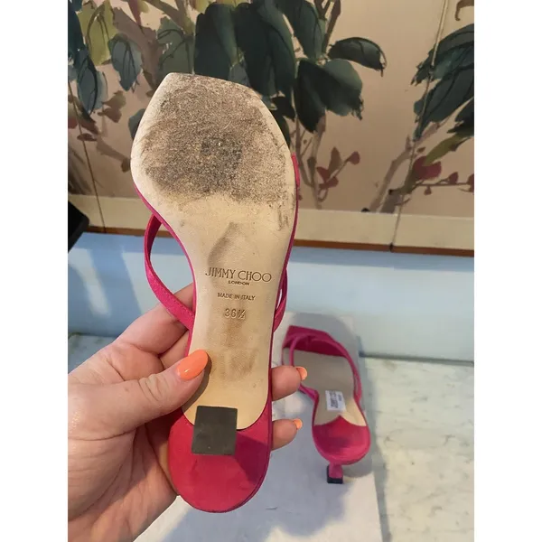 Jimmy Choo Maelie 70 Shoes Womens Size 6 Pink Suede Strappy Kitten Sandals - Image 4