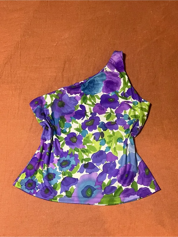 Vintage Jacobi Purple Floral One Shoulder Top SZ M 90s Y2K Whimsigoth Fairycore - Image 3