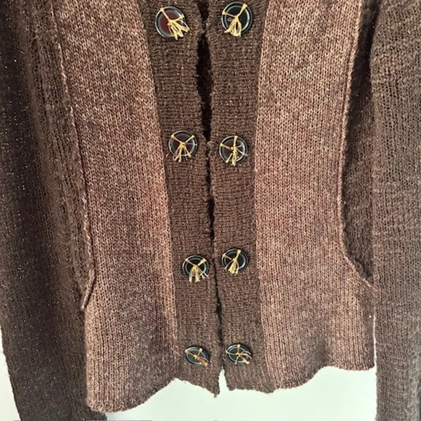 BKE Two Tone Brown Knit Long Sleeve Cardigan L Decorative Buttons Boho Western - Image 9